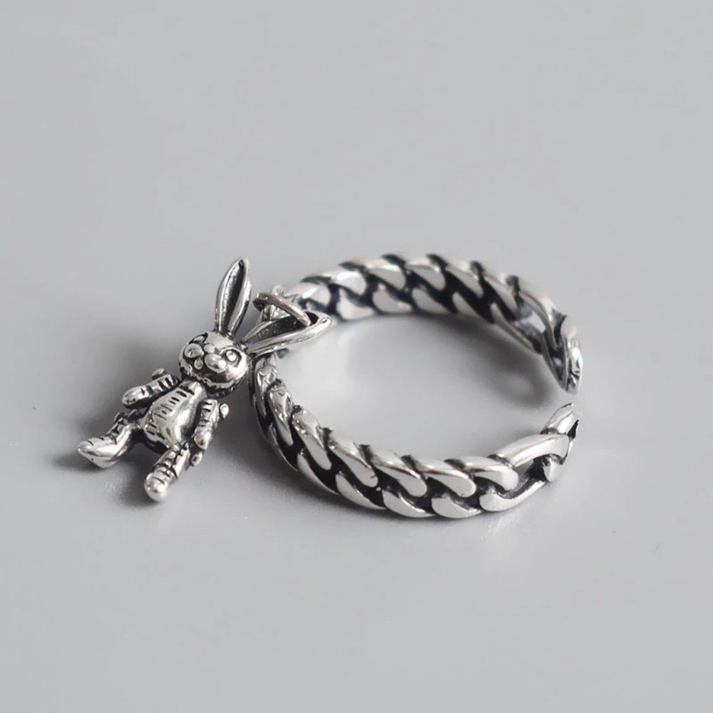 NEW 925 Sterling Silver Rabbit Adjustable Ring - Picture 6 of 7